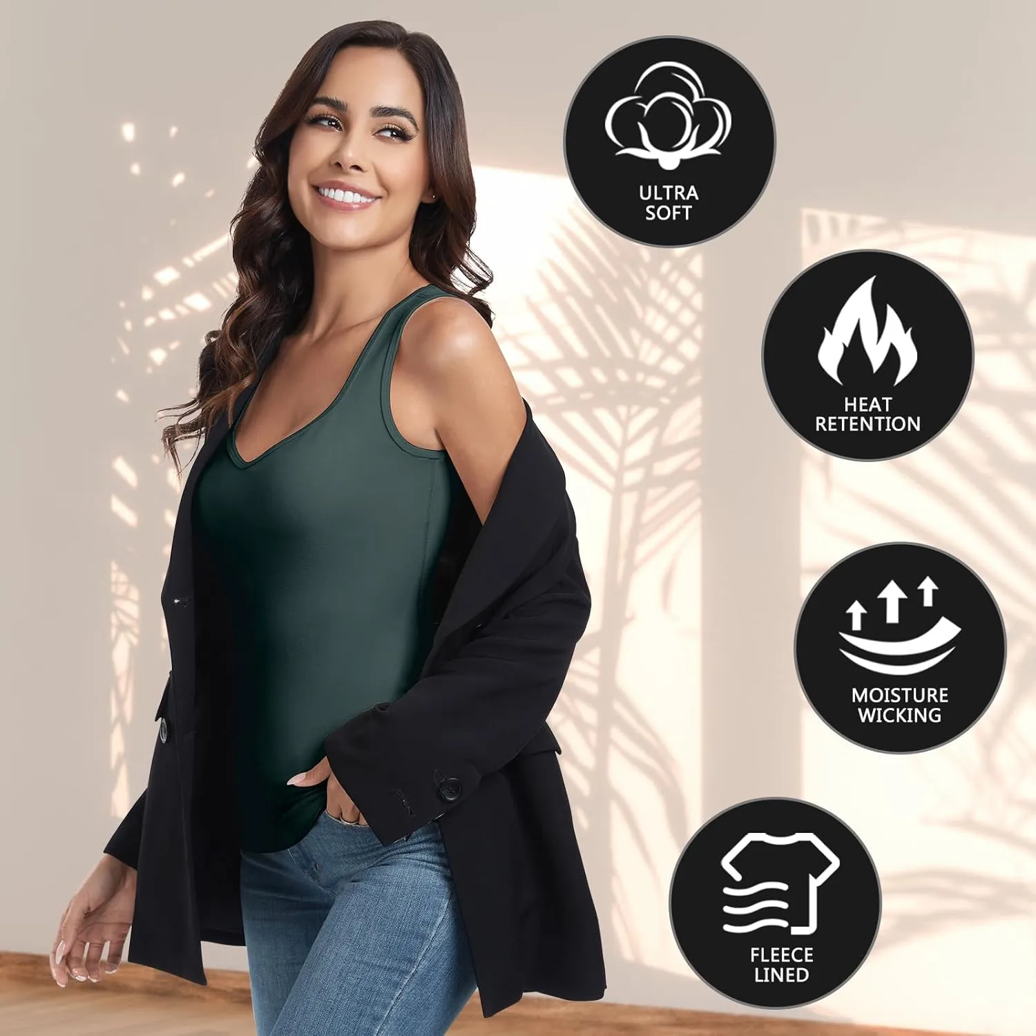 WOWENY Sleeveless Thermal Fleece Tank Top for Women Sweetheart Neck Camisole Warm Base Layer Cami Vest Underwear Tops