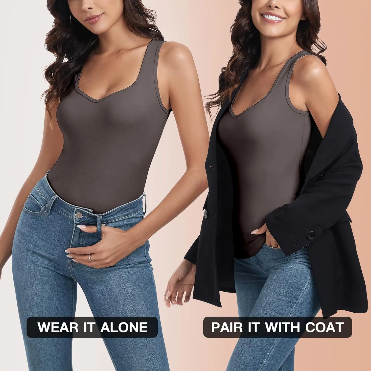 WOWENY Sleeveless Thermal Fleece Tank Top for Women Sweetheart Neck Camisole Warm Base Layer Cami Vest Underwear Tops