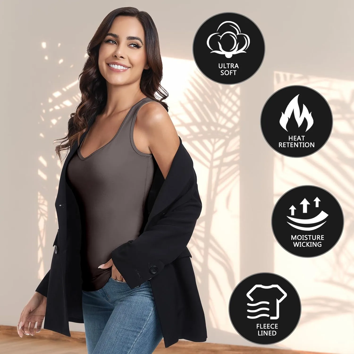 WOWENY Sleeveless Thermal Fleece Tank Top for Women Sweetheart Neck Camisole Warm Base Layer Cami Vest Underwear Tops