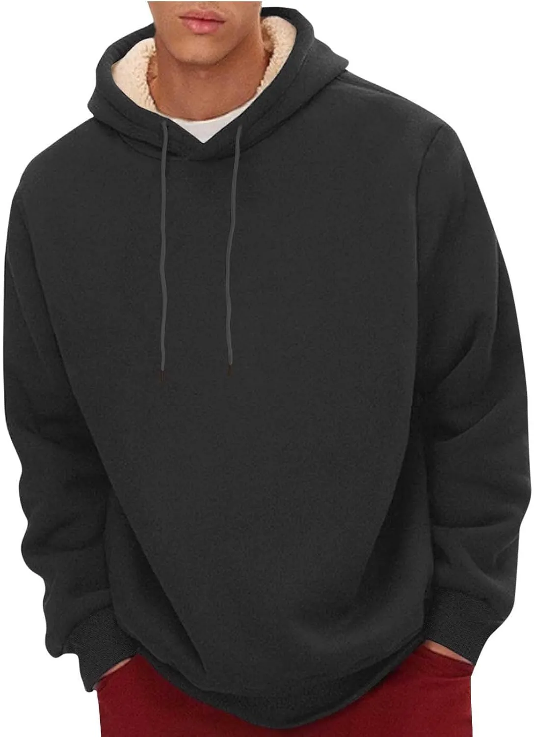 XUNRYAN Hoodies for Men Heavyweight Fleece Sweatshirt Thick Pullover Warm Hooded Sherpa Jackets Long Sleeve Shirts Outerwear