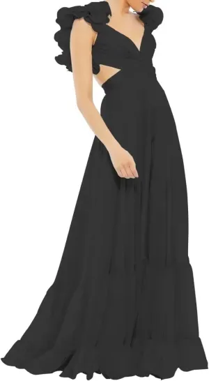 Xyiveaf V-Neck Prom Dresses for Women Formal Evening Dress Chiffon Bridesmaid Dresses Elegant Backless Long Ball Gowns
