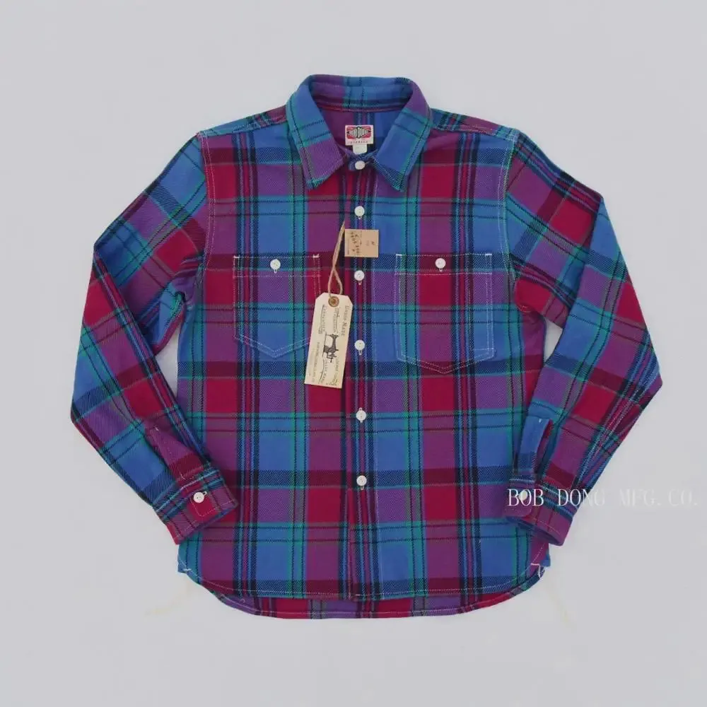 Yarn Dyed Cotton Checked Shirts with Asymmetrical Pockets - Plaid Work Shirts