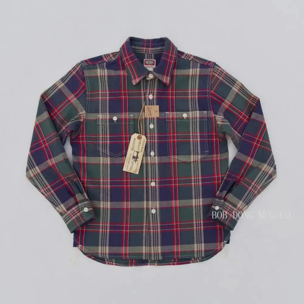 Yarn Dyed Cotton Checked Shirts with Asymmetrical Pockets - Plaid Work Shirts
