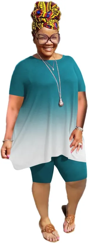 YeGine Women Plus Size 2 Piece Outfits Casual Short Sleeve Tunic Tops Shorts Sets Summer Oversized Tshirts Shorts Sweatsuits