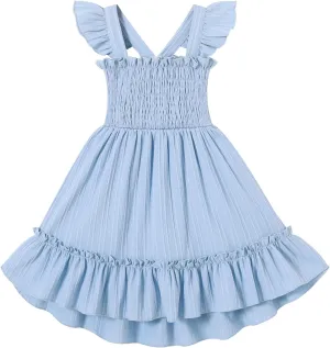 YOUNGER TREE Toddler Dress Girls Summer Ruffle Sleeveless Smocked Dresses Kids Beach Casual Sundress