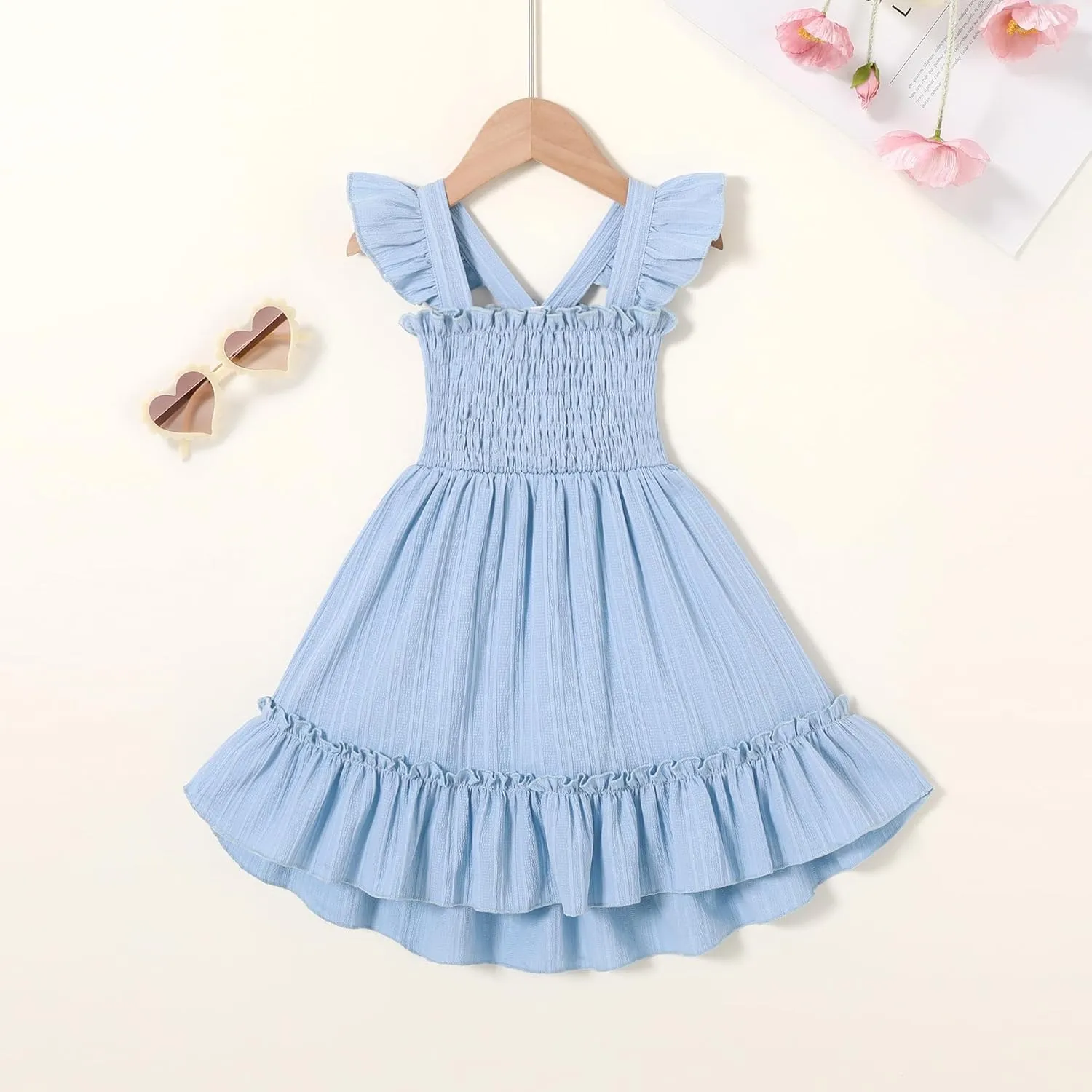 YOUNGER TREE Toddler Dress Girls Summer Ruffle Sleeveless Smocked Dresses Kids Beach Casual Sundress