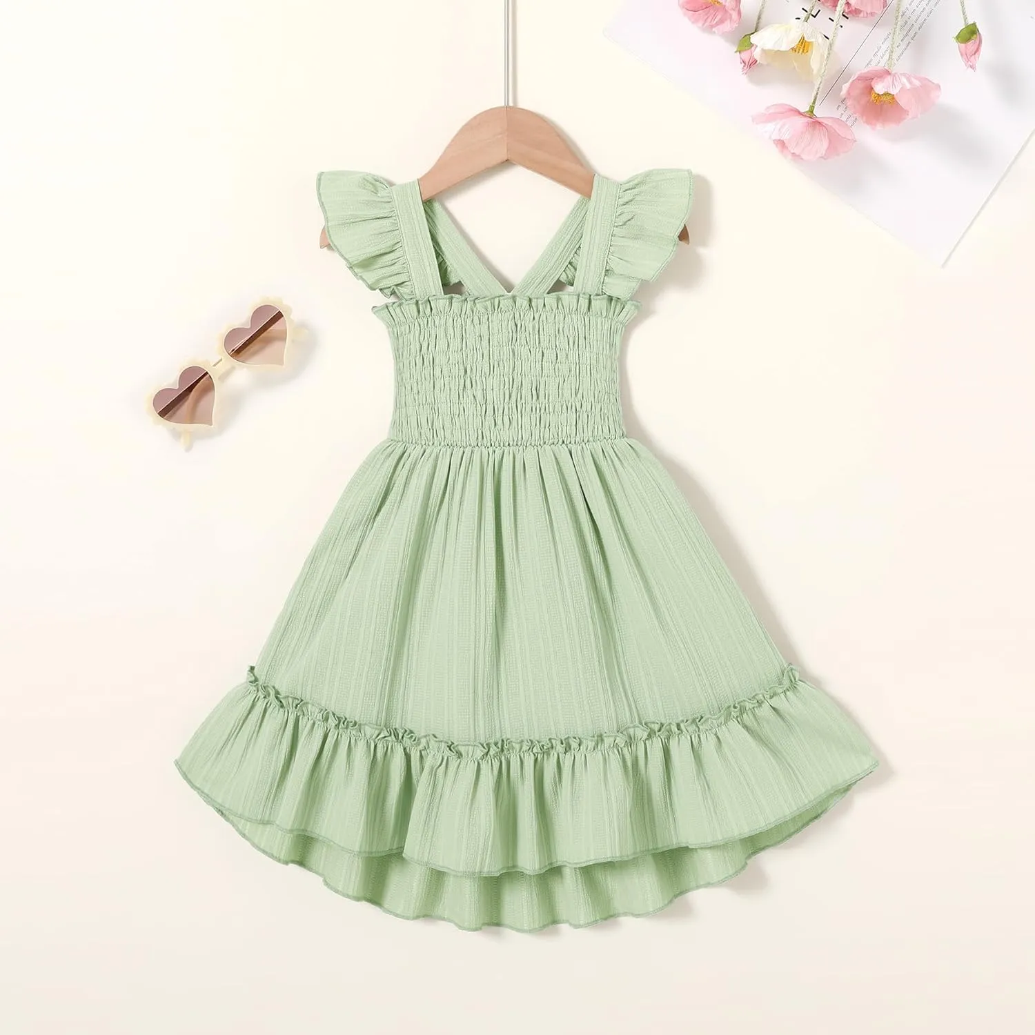 YOUNGER TREE Toddler Dress Girls Summer Ruffle Sleeveless Smocked Dresses Kids Beach Casual Sundress