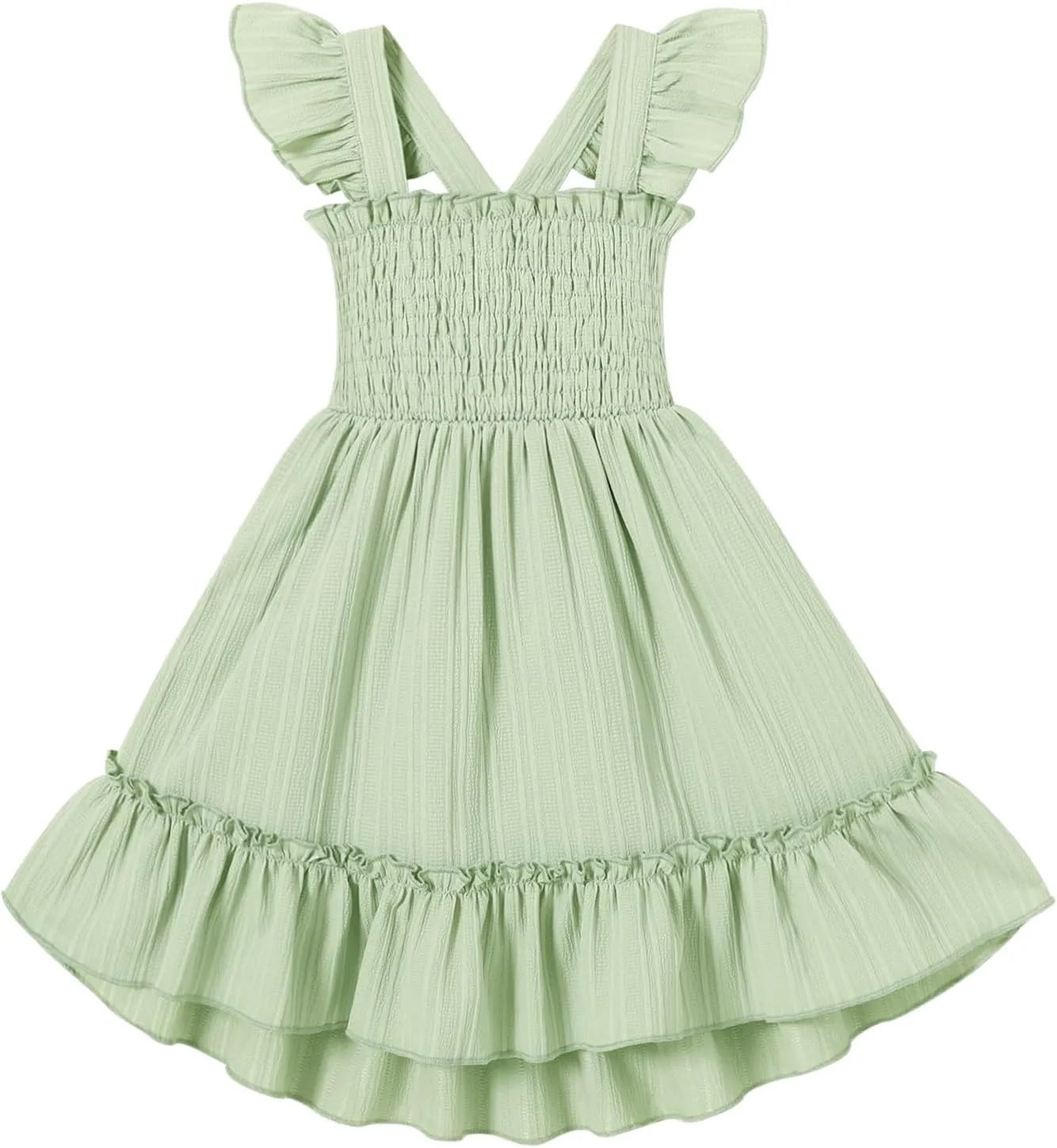 YOUNGER TREE Toddler Dress Girls Summer Ruffle Sleeveless Smocked Dresses Kids Beach Casual Sundress