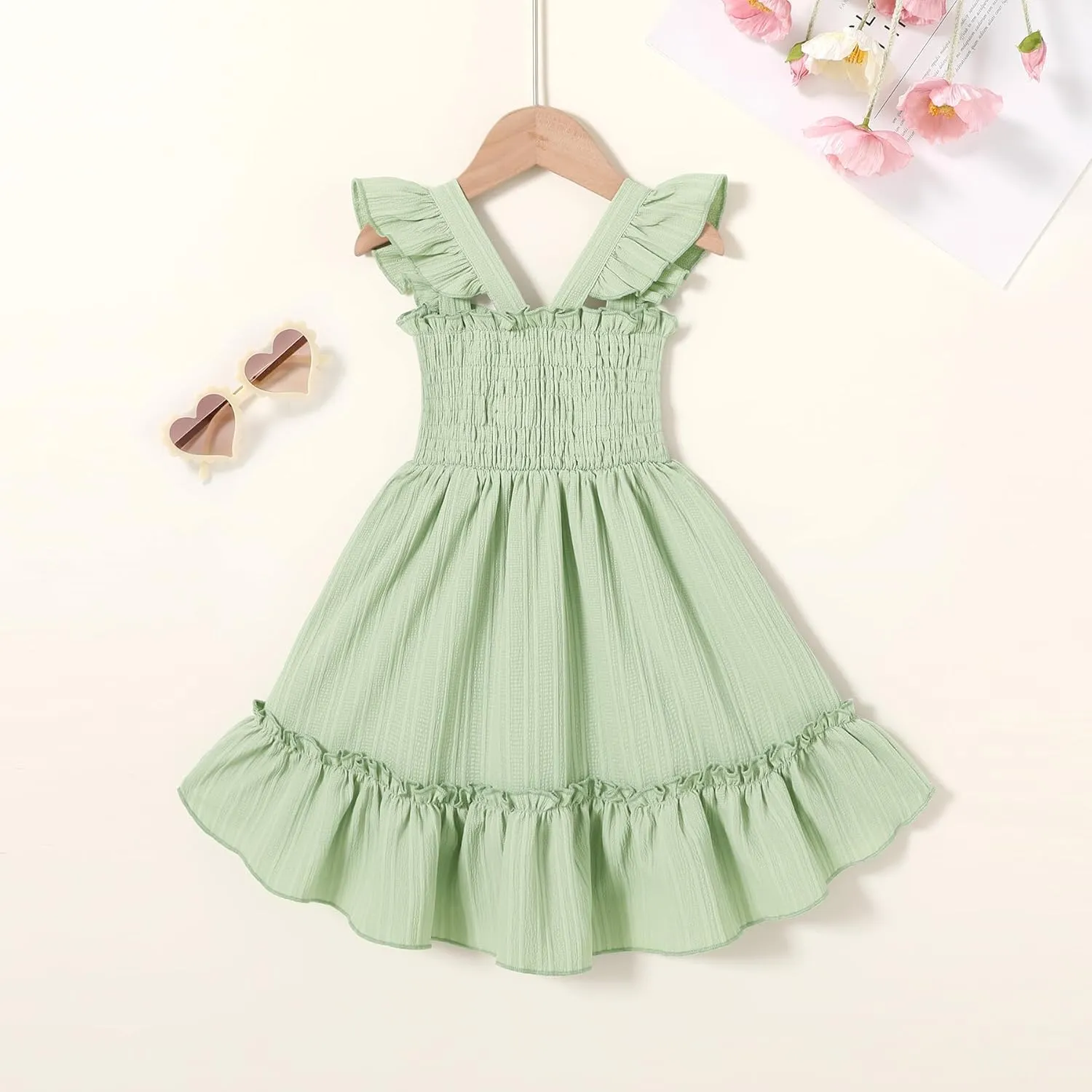 YOUNGER TREE Toddler Dress Girls Summer Ruffle Sleeveless Smocked Dresses Kids Beach Casual Sundress