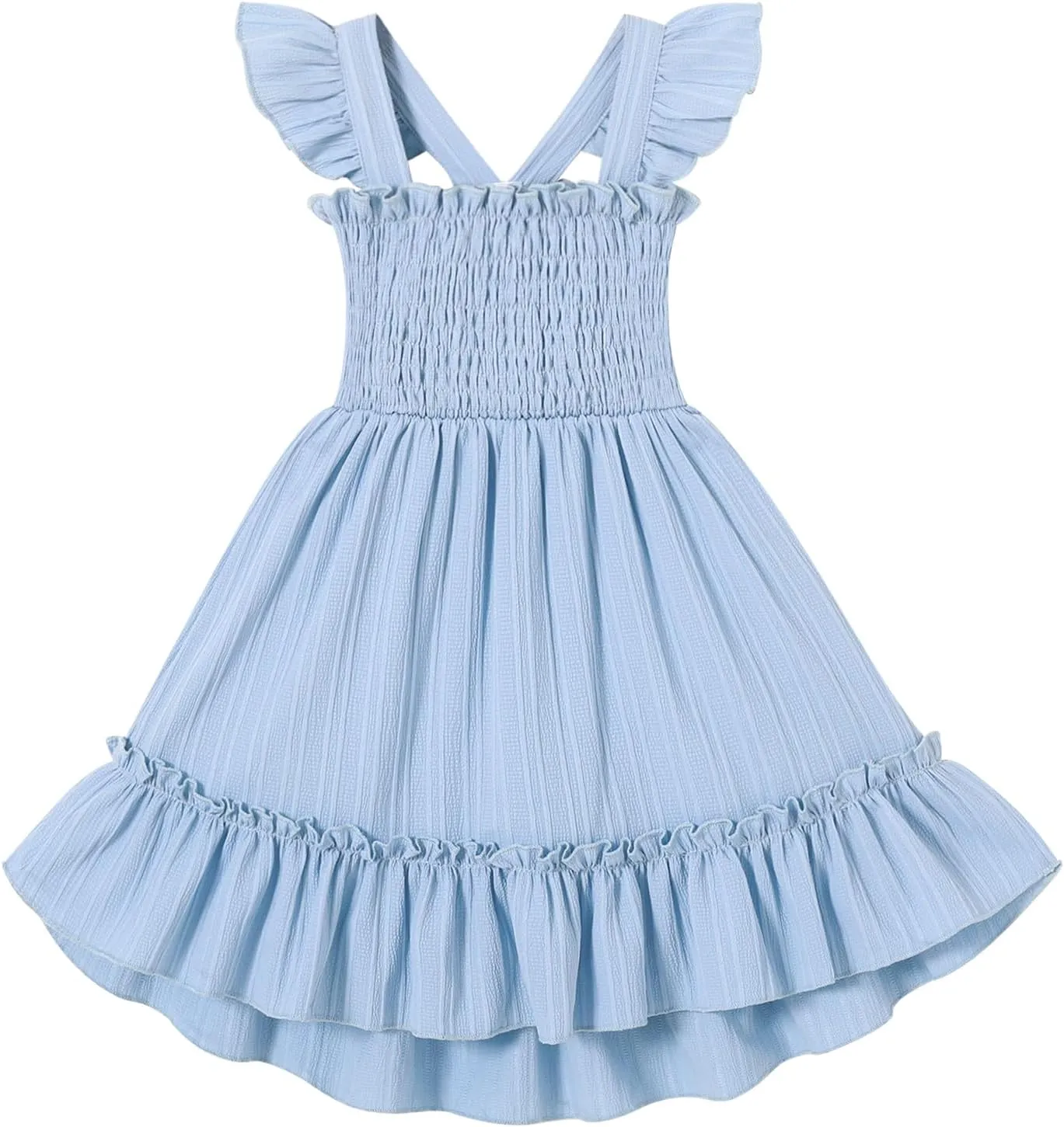 YOUNGER TREE Toddler Dress Girls Summer Ruffle Sleeveless Smocked Dresses Kids Beach Casual Sundress