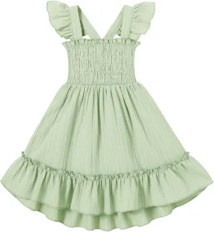 YOUNGER TREE Toddler Dress Girls Summer Ruffle Sleeveless Smocked Dresses Kids Beach Casual Sundress