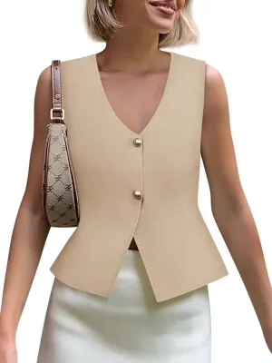 Yousify Womens Sweater Vest V Neck Button Down Crop Knit Tank Top Fashion 2025 Sleeveless Basic Cardigans