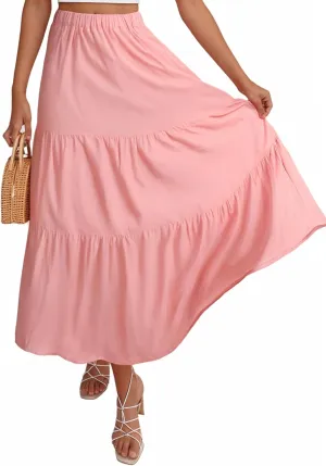 ZESICA Women's 2025 Summer Plaid Flower Elastic High Waist Flowy A Line Maxi Skirt with Pockets