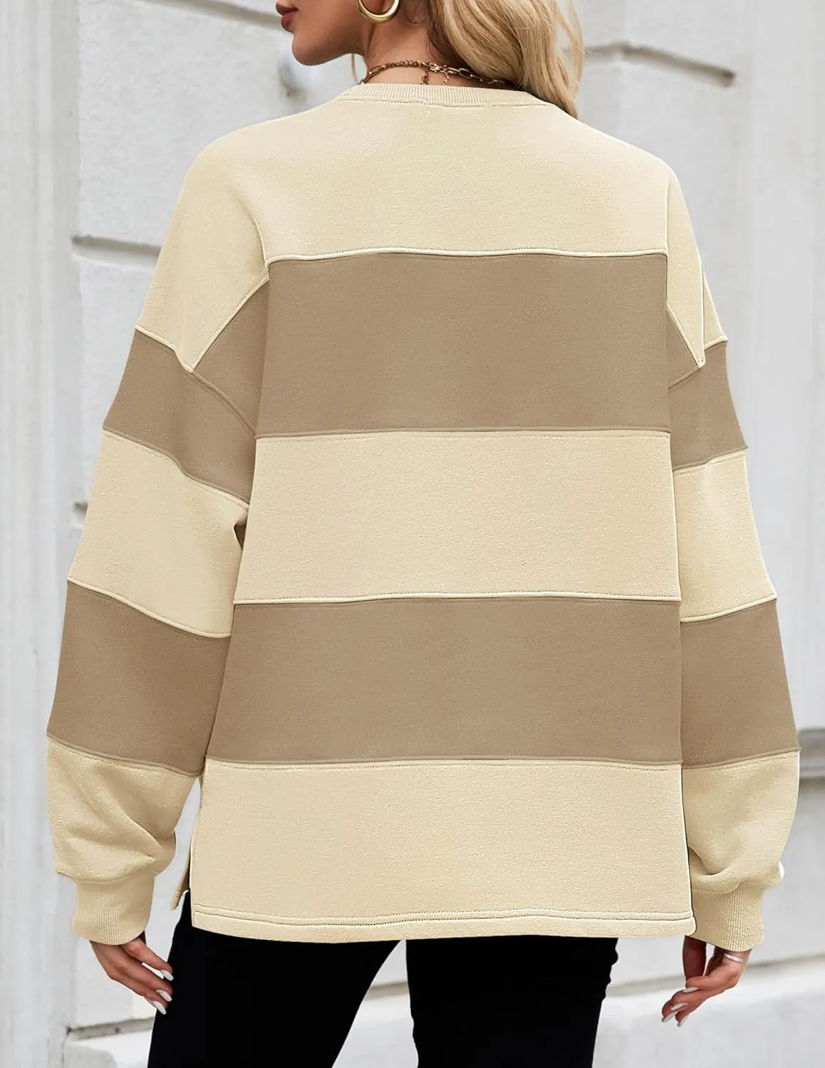 ZESICA Women's Fall Sweatshirt Tops Crewneck Long Sleeve Loose Oversized Striped Fleece Pullover 2025 Clothes
