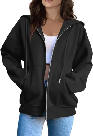 Zip Up Hoodie Women Long Sleeve Oversized Sweatshirts Y2K Jacket With Pockets 2024 Fall Outfits