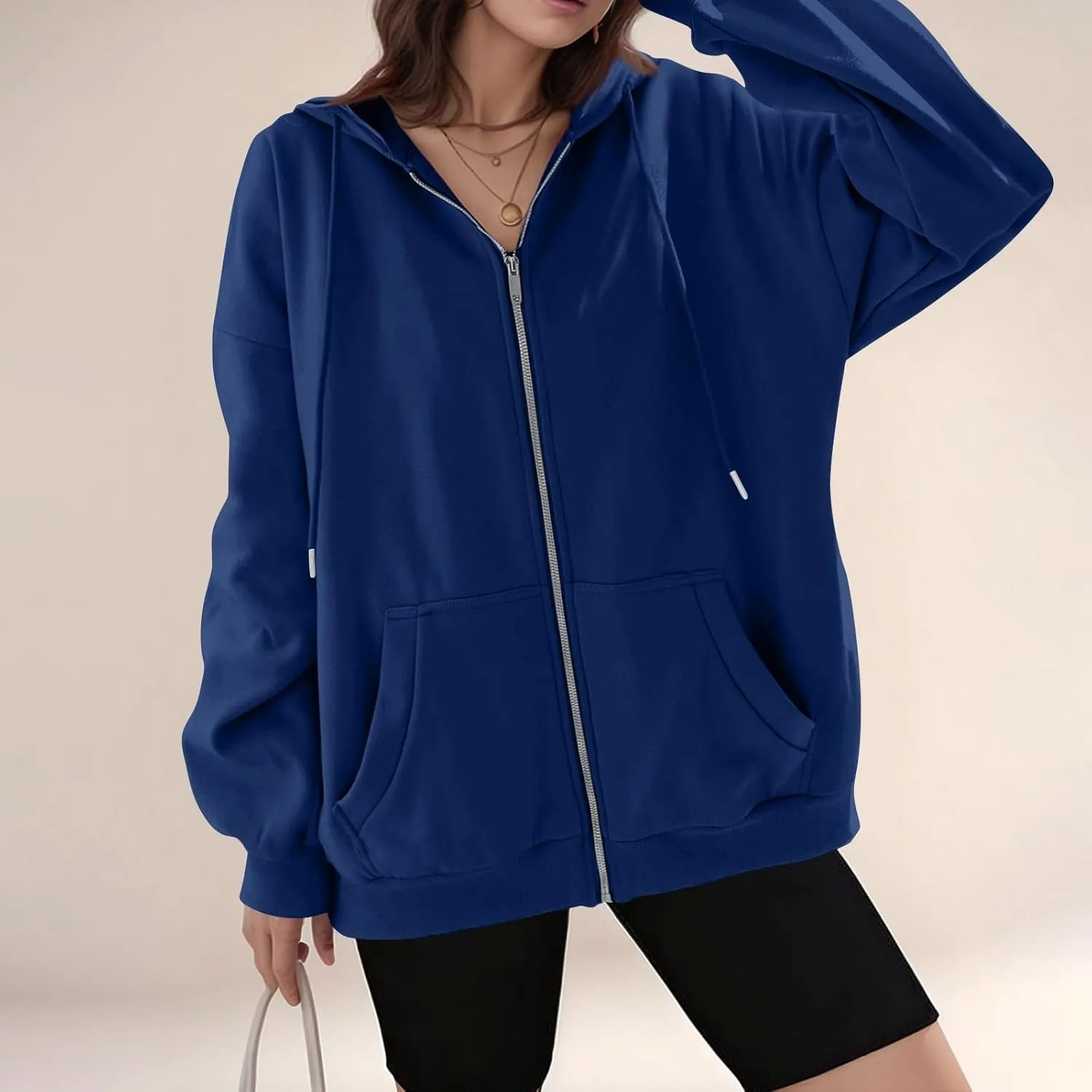 Zip Up Hoodie Women Preppy Casual Comfy Fleece Jacket Trendy Long Sleeve Oversized Sweatshirt Winter Coats with Hood