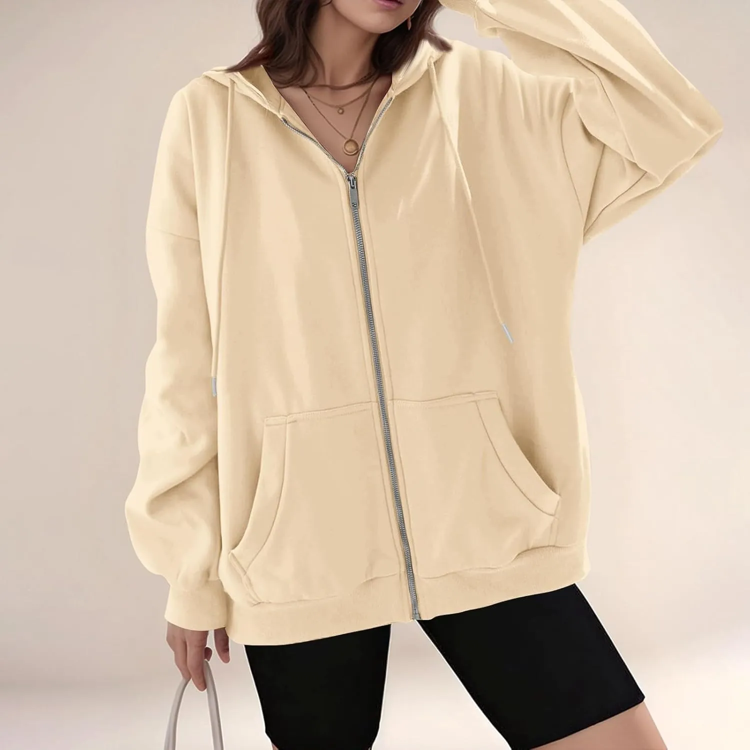 Zip Up Hoodie Women Preppy Casual Comfy Fleece Jacket Trendy Long Sleeve Oversized Sweatshirt Winter Coats with Hood