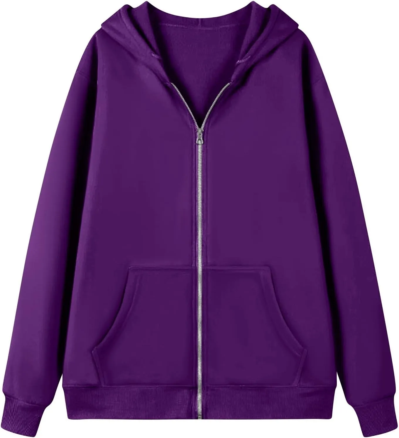 Zip Up Hoodie Women Preppy Casual Comfy Fleece Jacket Trendy Long Sleeve Oversized Sweatshirt Winter Coats with Hood