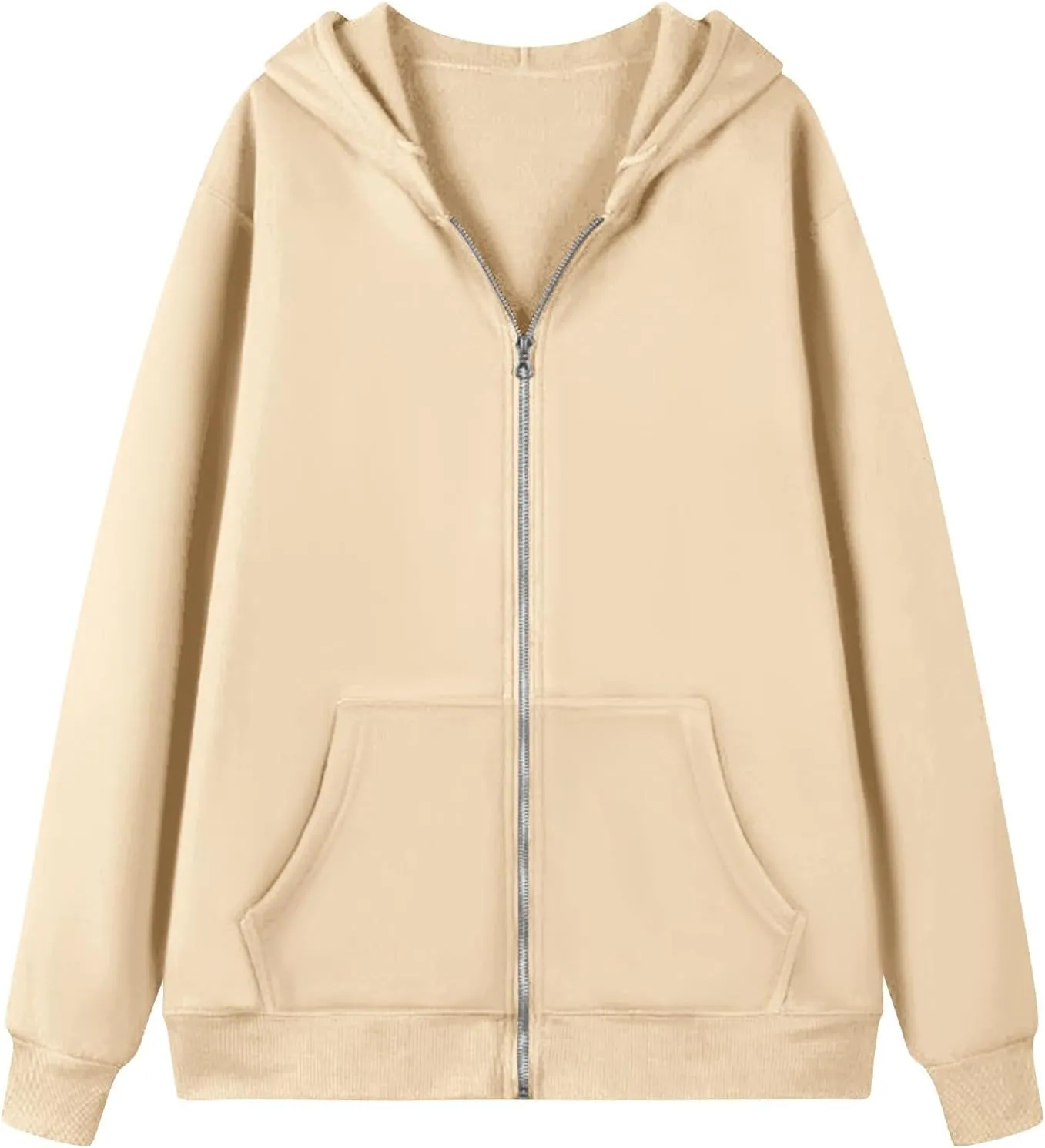 Zip Up Hoodie Women Preppy Casual Comfy Fleece Jacket Trendy Long Sleeve Oversized Sweatshirt Winter Coats with Hood