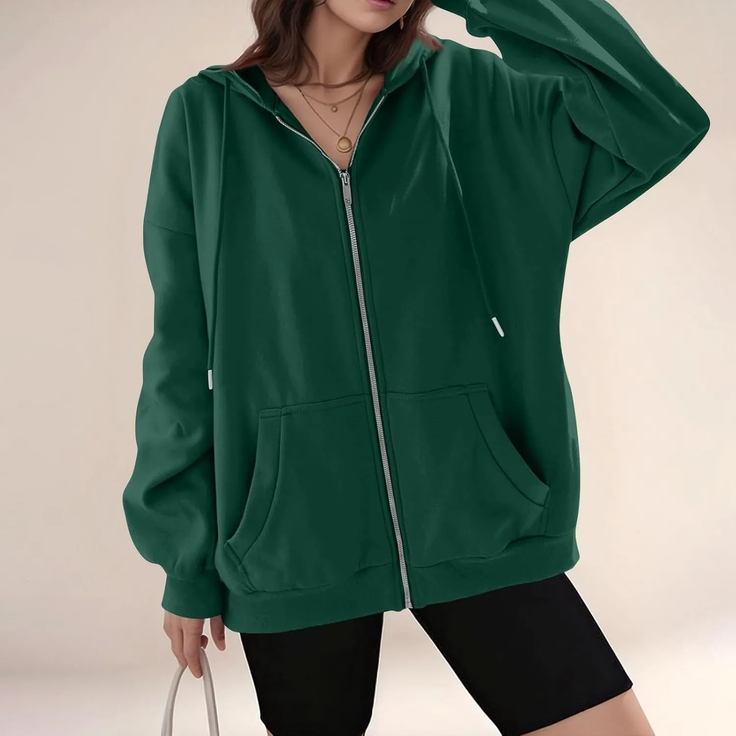 Zip Up Hoodie Women Preppy Casual Comfy Fleece Jacket Trendy Long Sleeve Oversized Sweatshirt Winter Coats with Hood