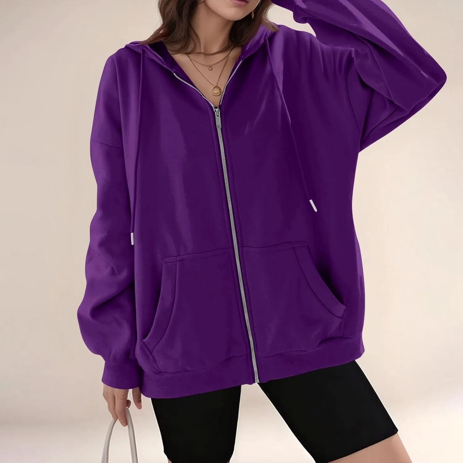Zip Up Hoodie Women Preppy Casual Comfy Fleece Jacket Trendy Long Sleeve Oversized Sweatshirt Winter Coats with Hood