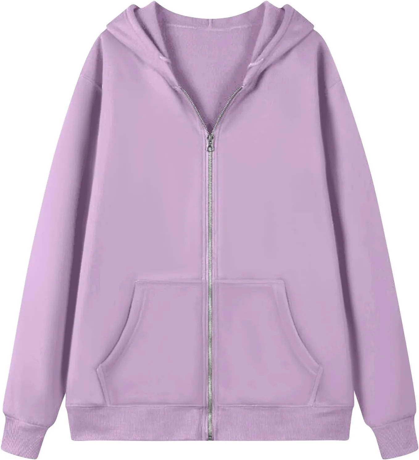 Zip Up Hoodie Women Preppy Casual Comfy Fleece Jacket Trendy Long Sleeve Oversized Sweatshirt Winter Coats with Hood