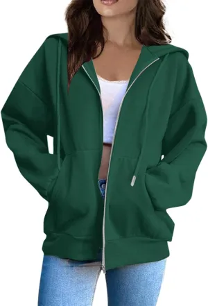 Zip Up Hoodies For Women Cropped Solid Color Sweatshirts Fall Outfits 2024 Long Sleeved Teen Girls Clothes
